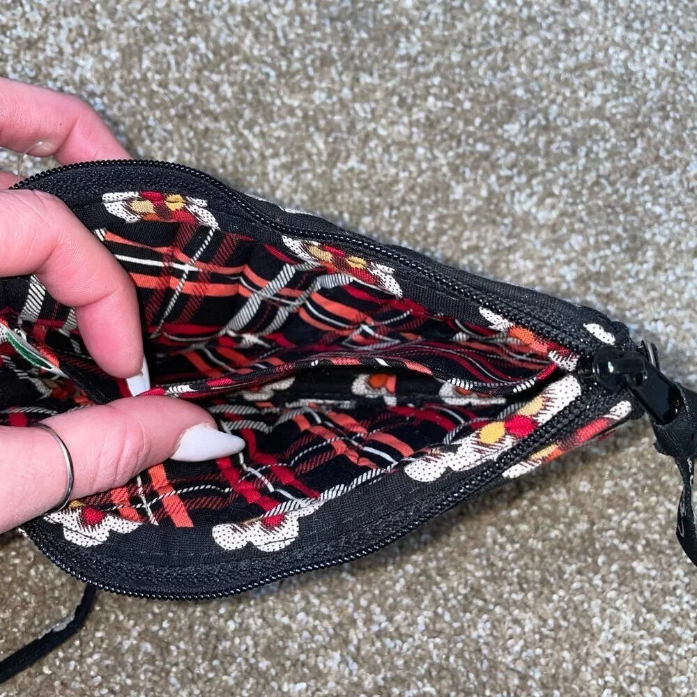 Vera Bradley wallet wristlet black floral print quilted  rectangular 2 pockets